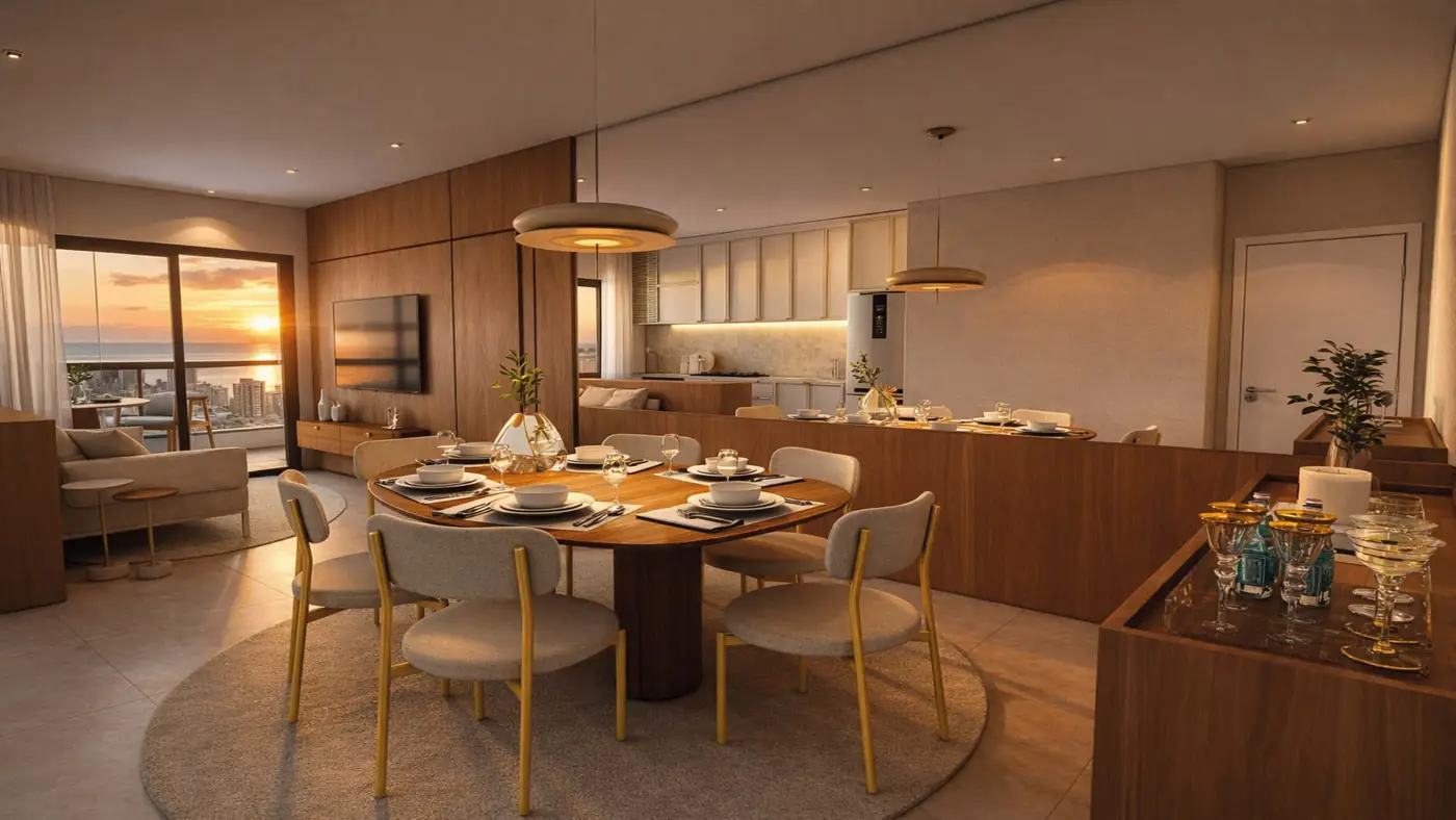 Sala de jantar integrada à cozinha