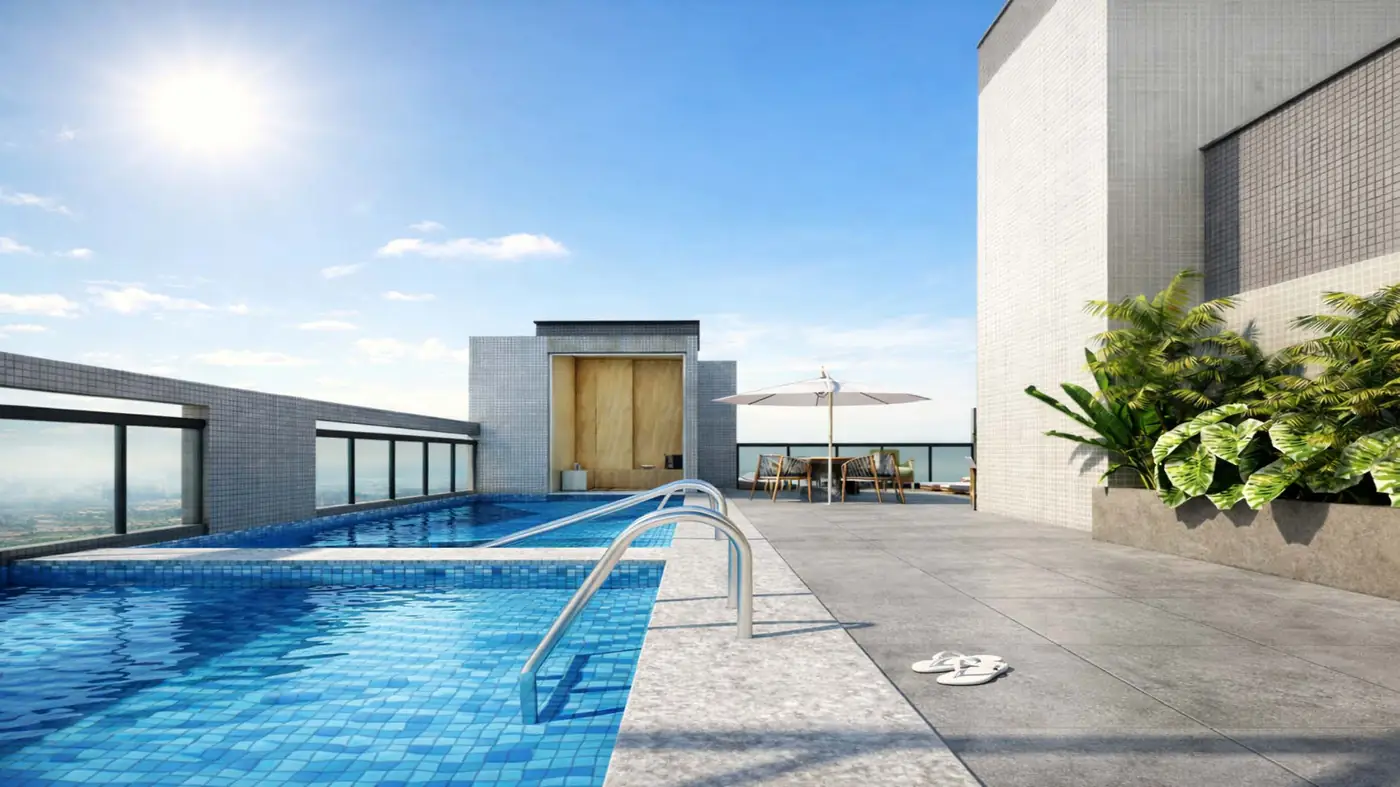 Piscina com vista panorâmica durante o dia